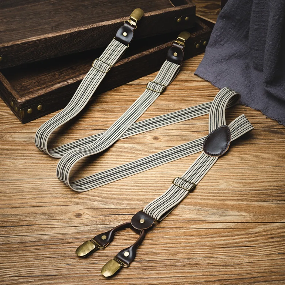 

Casual Retro Suspenders for Men Metal Clip Anti-slip Y-Type Suspenders British Style Suit Accessories Stripe Suspender Clip Men