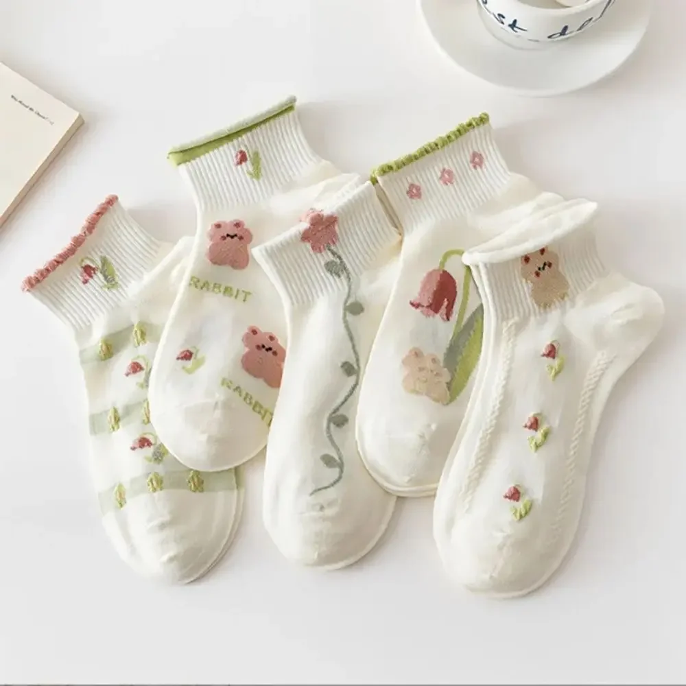 

5 пар/упак., высококачественные женские носки из полиэстера и спандекса, невидимые носки с героями мультфильмов, дышащие кружевные носки