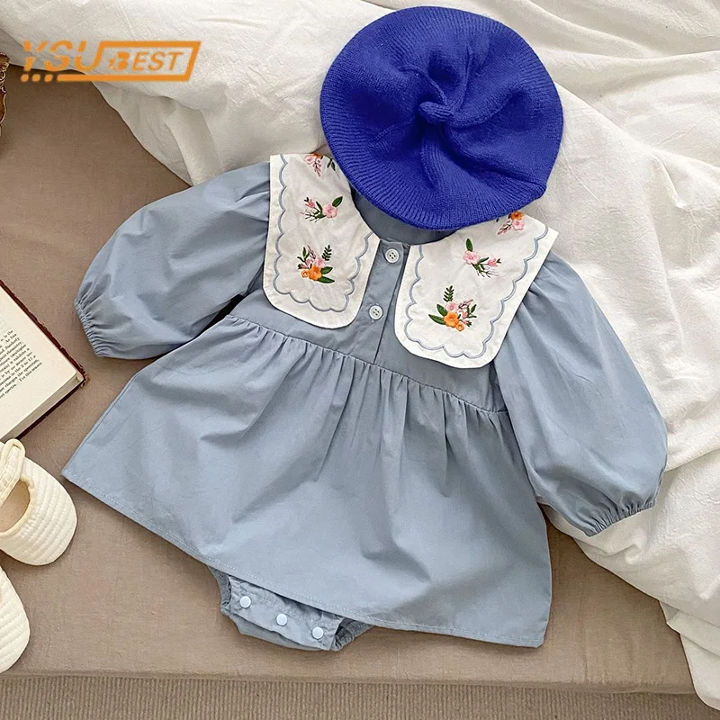 

Infant Baby Girls Romper Long Sleeves Embroidery Jumpsuit Spring Autumn Kids Baby Girls Sweet Princess Romper Clothes 0-3Yrs