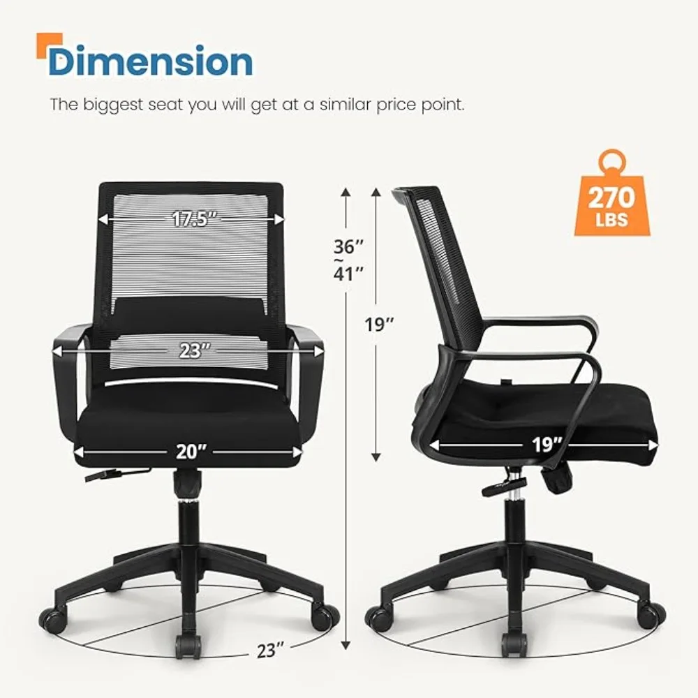 Office Desk Computer Gaming Chair for Home Ergonomic Mid Back Cushion Mesh Chair with Wheels Lumbar Support Comfy Swivel