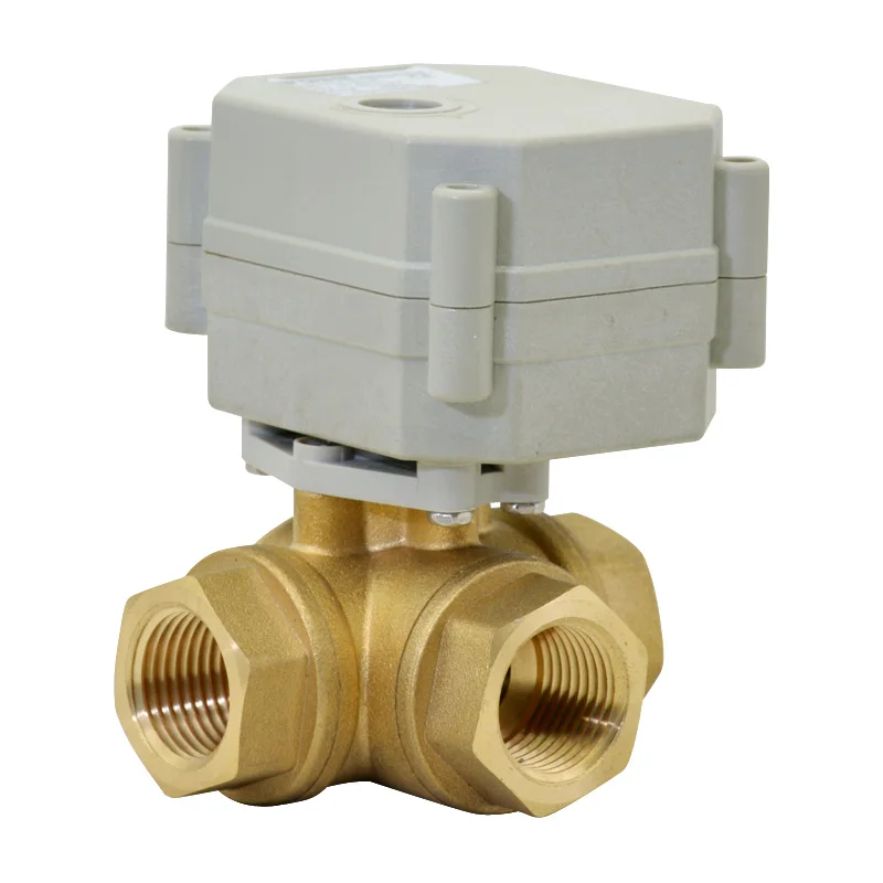 Dn32 1 1/4'' Dc12v Dc24v Mini Full Port NPT Threaded 3 WAY Brass Motorized Electric Water Control Actuator Ball Valve