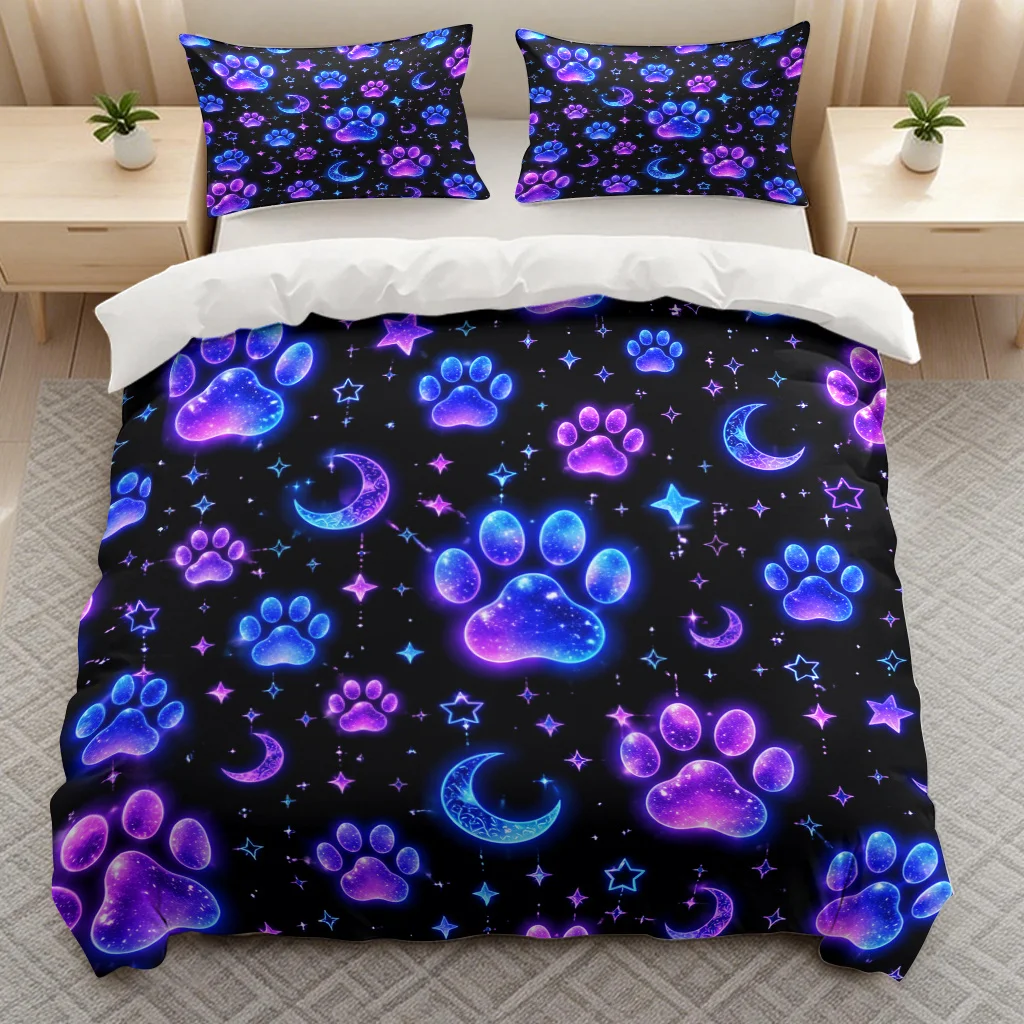 Duvet Cover Set Claw Print Galaxy 2D Flat Pattern Quilt Cover Set Bedding, Fashionable, Soft, Breathable, Trendy Bedding