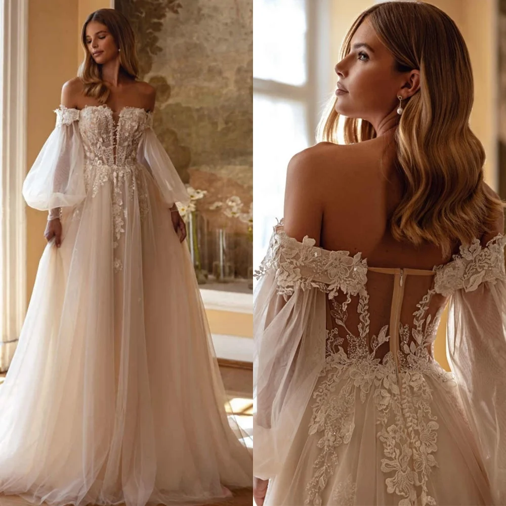

Customized WhiteTulle Applique Wedding Party Trumpet Long Dresses Elegant Formal Exquisite Sexy Luxury Temperament Dresses