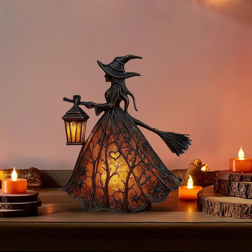 Halloween Decorations Halloween Witch Lamp Spooky Standing Night Light Unique Witch Statue Table Lamp for Bedroom