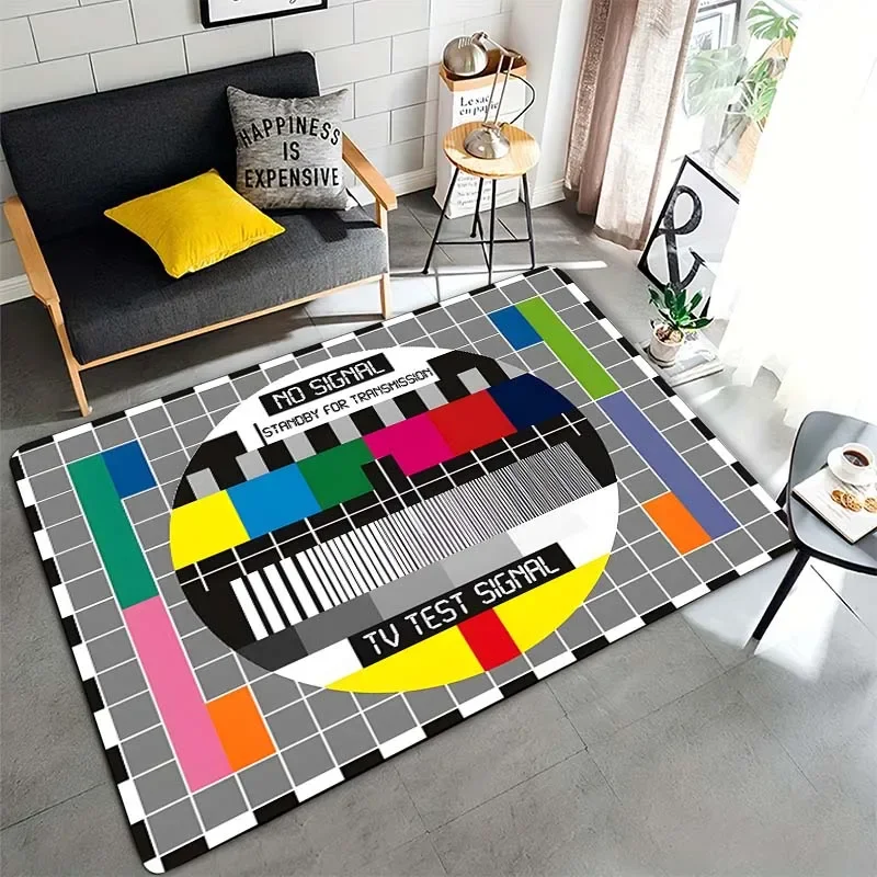 No Signal TV Test Pattern Area Rug Available Non-Slip Carpet for Living Room Bedroom Bedside Floor Mat Home Decor