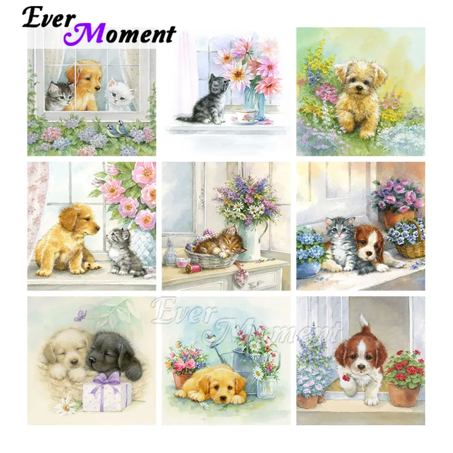 Ever Moment Diamond Painting Hobbies And Handicrafts Cartoon Dog And Cat 5D DIY House Stuff For Home And Decoration 5L553