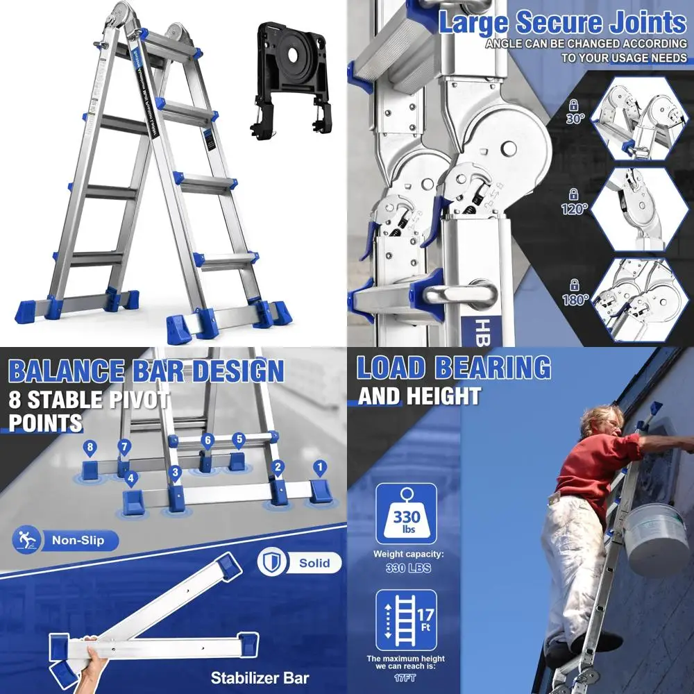 

17 Ft Multi-Position Extension Ladder with Removable Tray and Stabilizer, 330 lbs Load Capacity, Long-Reach Safety Ladder