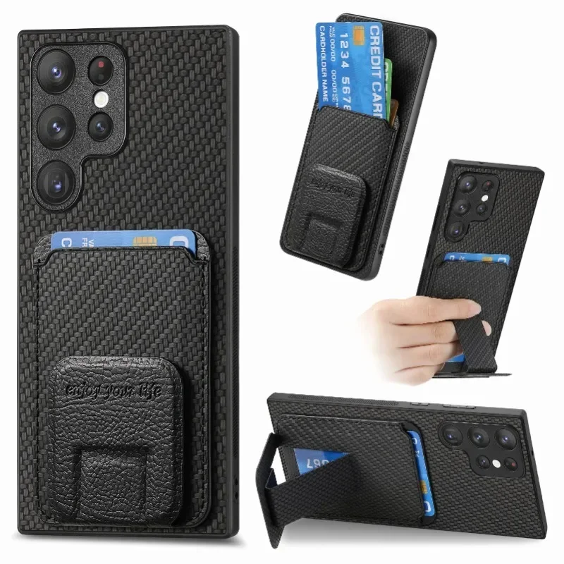 Leather Stand Phone Case For Samsung Galaxy S23 S21 FE S24 S22 S25 Ultra Plus A55 A26 A36 A56 A06 A16 Wallet  Card Holder Cover