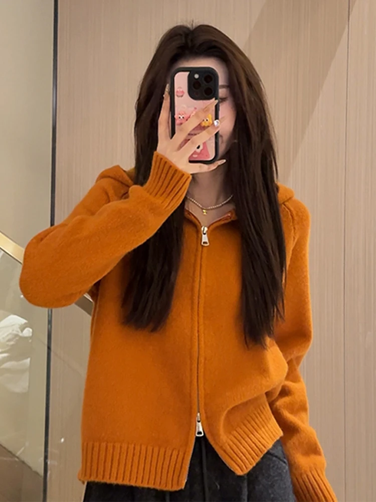 

Orange Hooded Knit Sweater Women's Faion Autumn Winter 2025 New ular Lazy Sle Outerwear Sweet Sle Long Sve Regula...