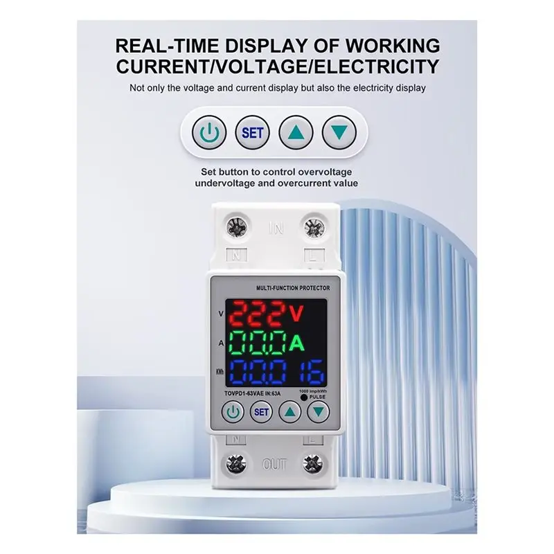 ABKO-Rail Dual Display Adjustable Under Voltage Protective Device Protector Relay 63A 230V