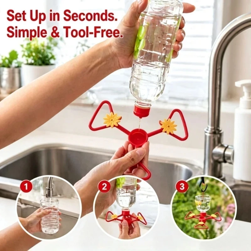 Detachable Portable Garden Hummingbird Feeder Water Bottle Adapter Portable Flower Shape Bird Water Feeding Tool Supplies