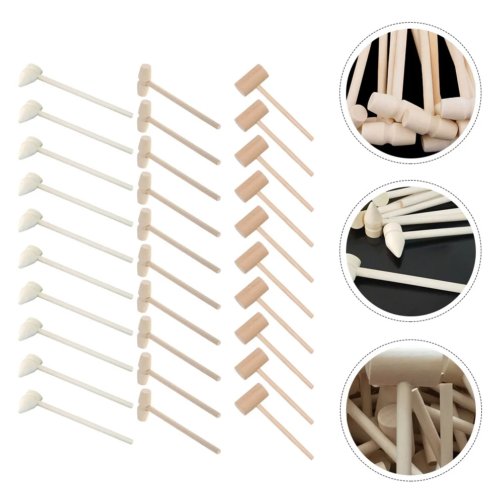 30 Uds. Martillo pequeño de madera Natural, Mini mazos para pasteles, mazos seguros para niños, mazos para golpear artesanales DIY para guardería