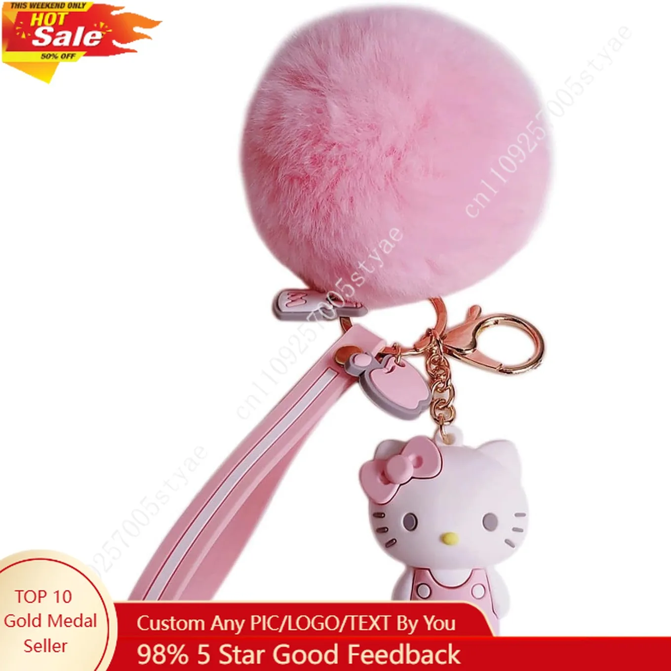 

Hello Kitty Cute Keychains Kawaii Pom Pom Purin Fuzzy Key Chain Bags Accessories Phone Wristlet Cartoon Keychain