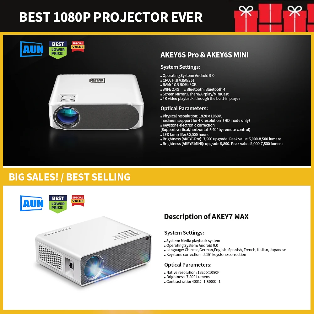 Aliexpress Hot Selling model 1920x1080P, 200 ANSI Lumens AC3 Decoding, LED Projector For Home Cinema, 3D Beamer