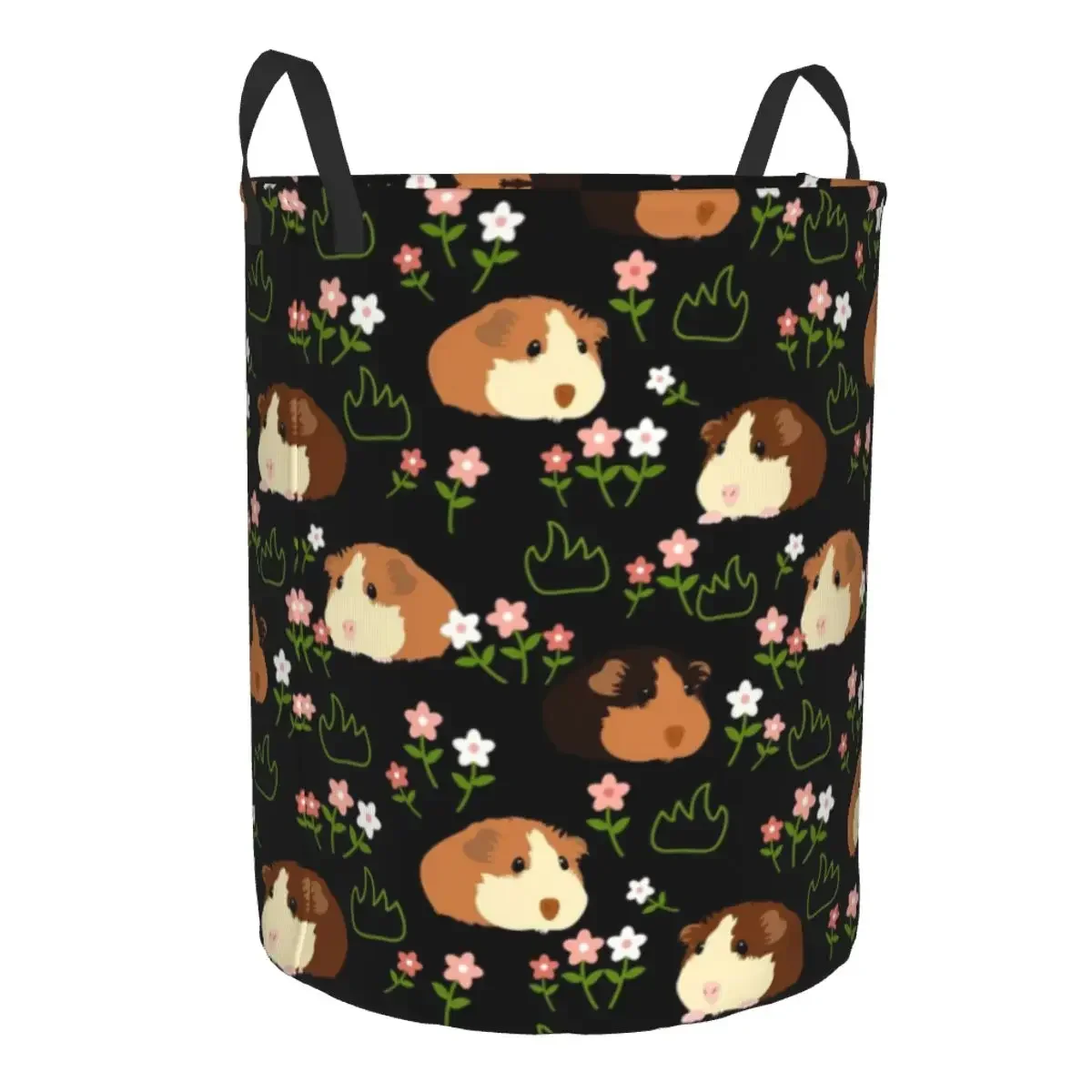 Custom Guinea Pig And Flowers Laundry Basket Foldable Animal Clothes Hamper for Baby Kids Toys Storage Bag