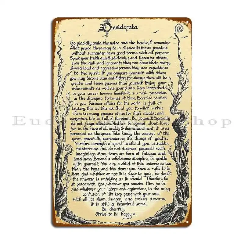 Placa de Metal Desiderata, decoración de pared, placa de pared, decoración personalizada, cartel de estaño para Pub