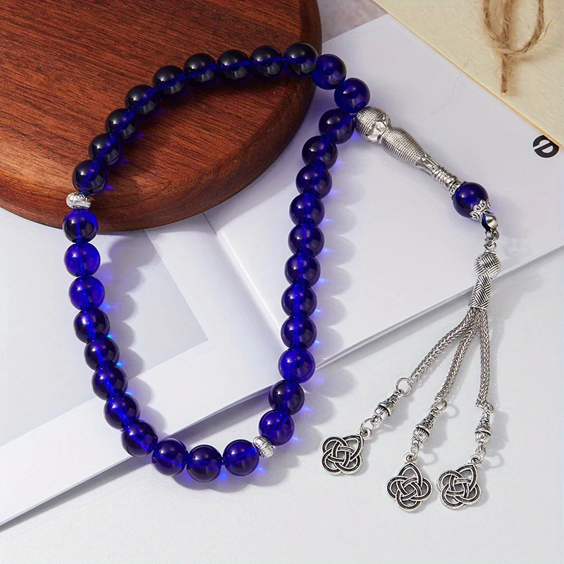 Blue Elegant Women's Beaded Jewelry Knot Seal Pendant Jewelry Rosary Muslim Prayer Hand String Tassel Islamic Middle East
