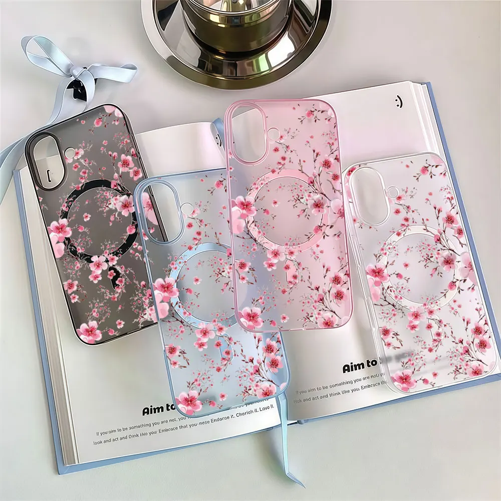 Phone Case For Samsung Galaxy S25 S26 S23 S24 Plus Ultra FE A57 A56 A55 A37 A36 Wireless Charging Hard Ins Cherry Blossom Cover