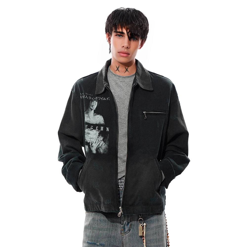 الهيب هوب الرجال زمم هوديي سستة مقنعين المتضخم البلوز الشارع الشهير رايدر سترة Y2K معطف الملابس القوطية #1