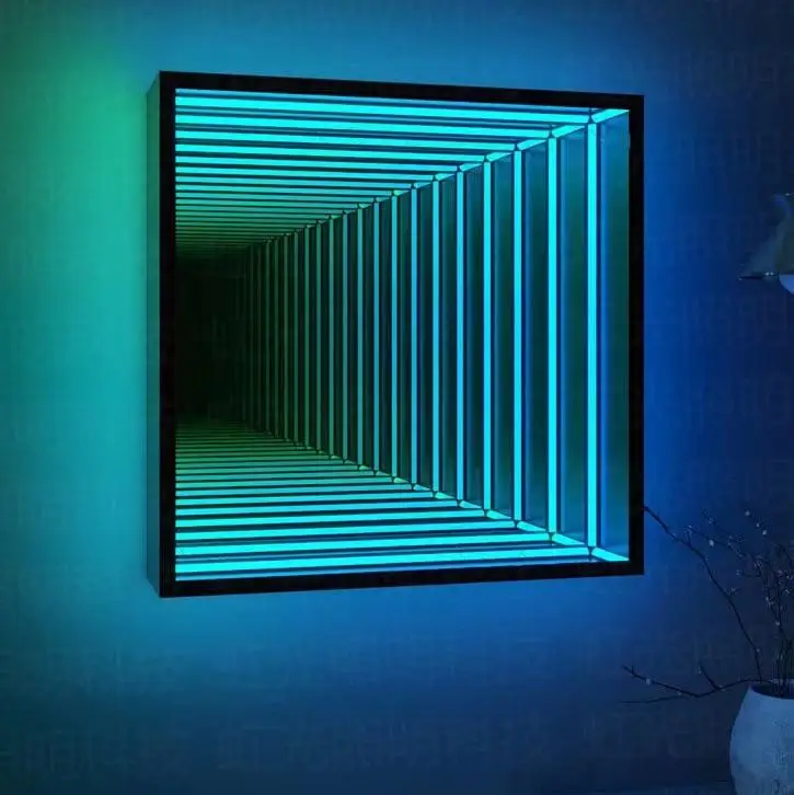 Original Design Factory  RGB Color Changing LED Light 70CM Square Infinity  Mirror Wall Lamp