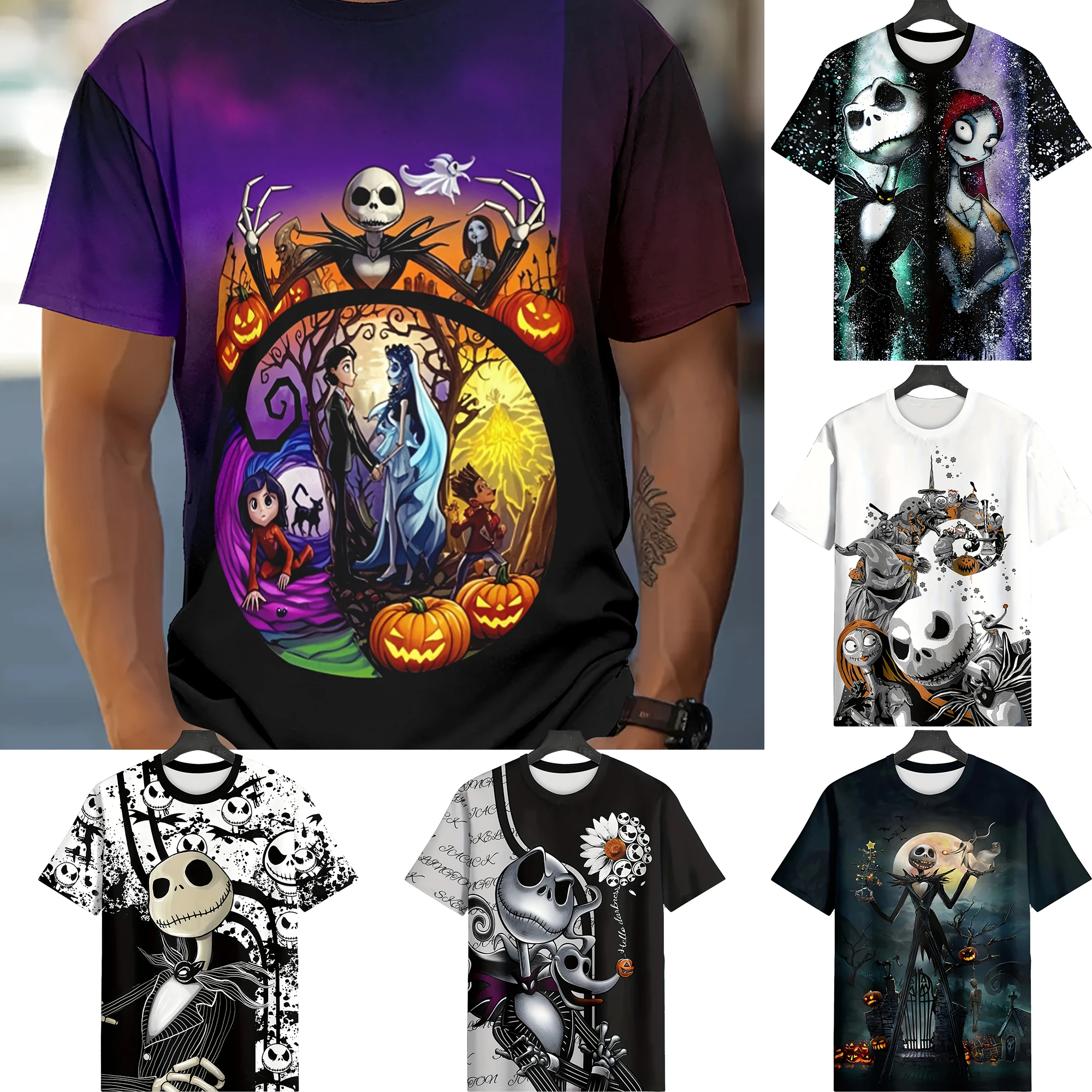 

Новинка 2024, мужская футболка с принтом Диснея, футболки «Кошмар перед Рождеством», костюм на Хэллоуин, мужская одежда большого размера, одежда Y2k