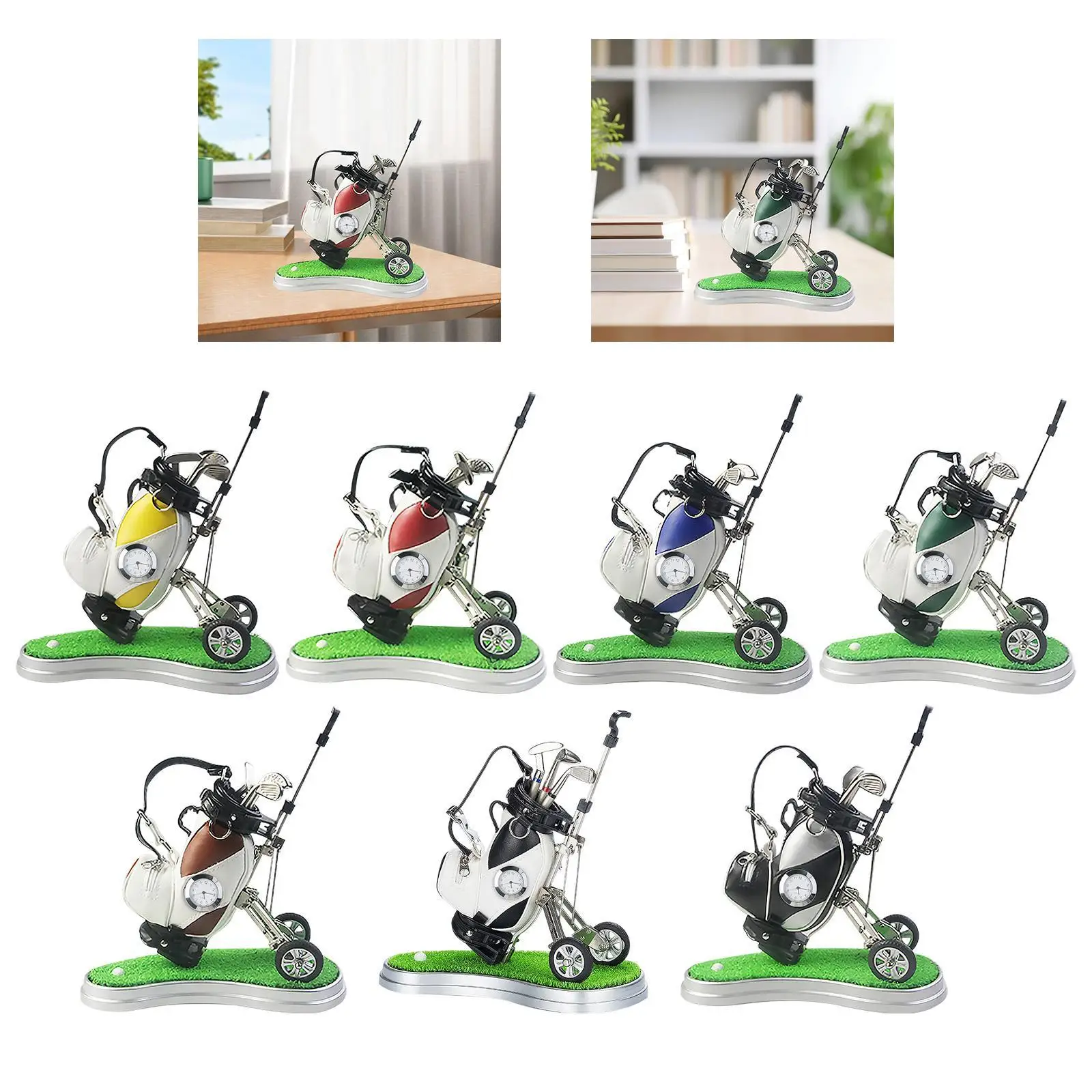

Mini Golf Pen Holder with Cart Crafts Desktop Decoration Golf Enthusiast