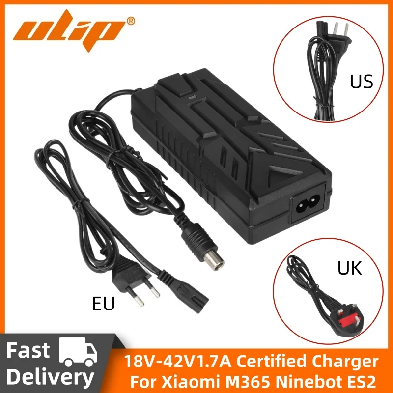 

Ulip 18V-42V1.7A Xiaomi Head Charger Set for Electric Scooter Parts Lime Xiaomi Mijia M365 Bird Nine with CE FCC Certification