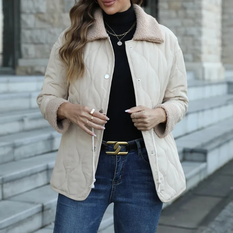 

Casual Collar Cardigan Cotton Jacket Woolen Collar Jacket Women's Jacket