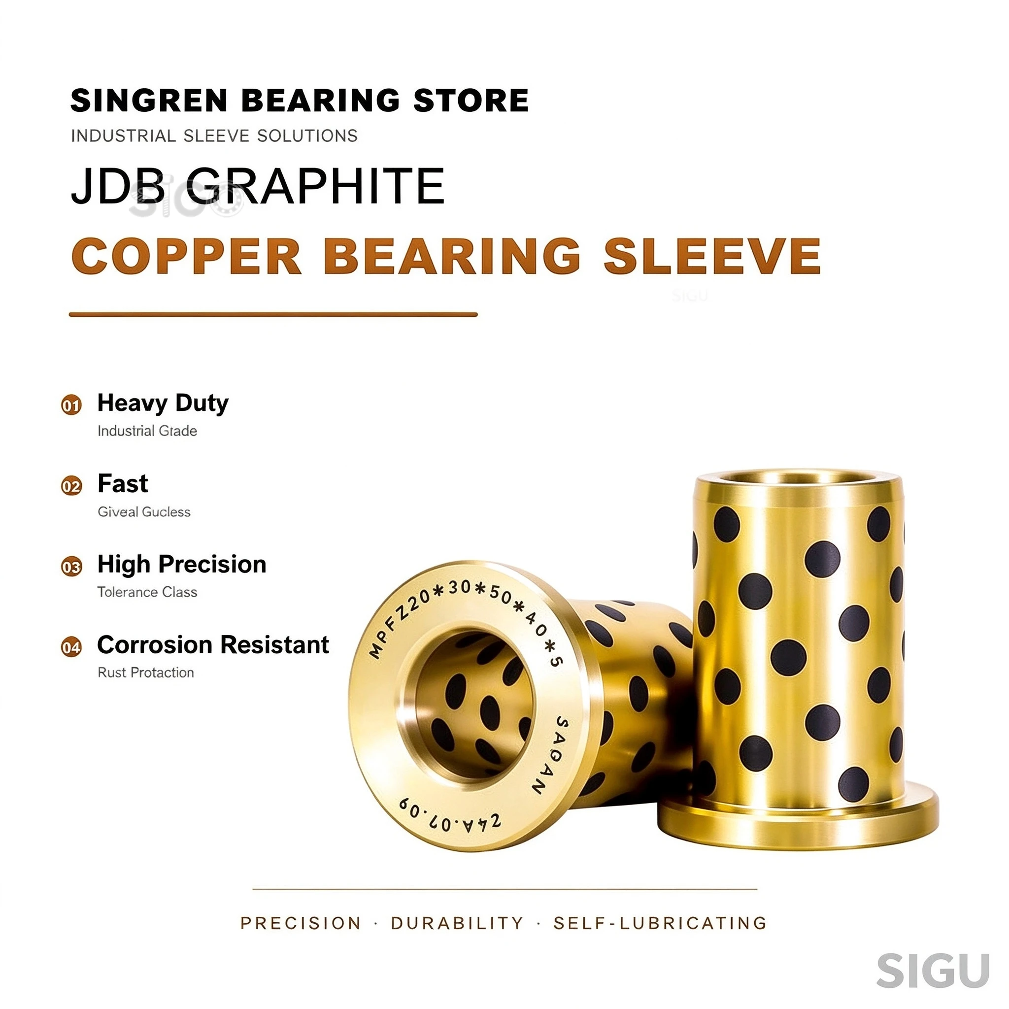 Oil Free Flanged JFB Bronze Graphite Sleeve Bearing JFB21*3/12*15*10/12/15/20/25/30 JFB25*3/12*18*10/12/15/18/20/25/30