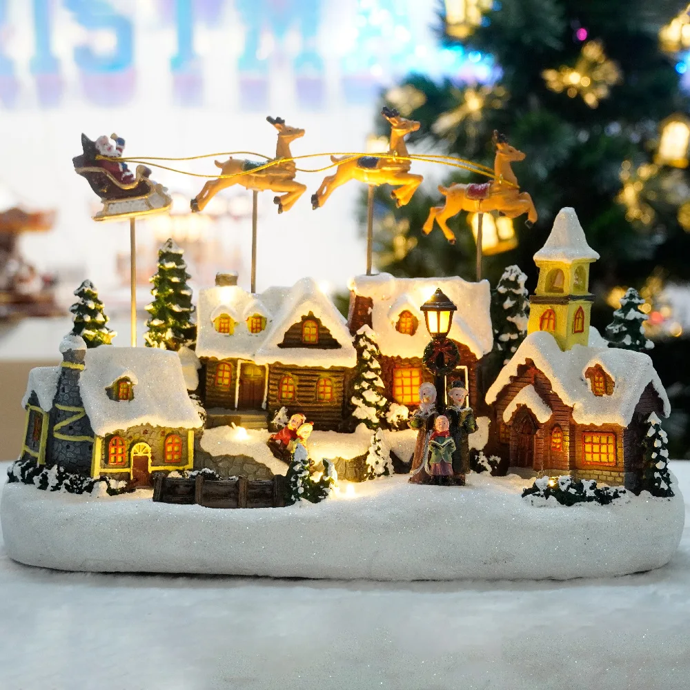 Cross-border spot new luminous Christmas music house flying deer Christmas decorations holiday crafts