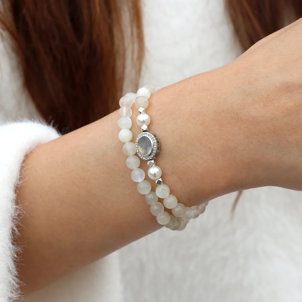 Blue Lapis Lazuli Gem Charm Bracelet 2Pcs Lapis Lazuli Moonstone Bead Bangle New Fashion Jewelry Gift For Women Friend Couple