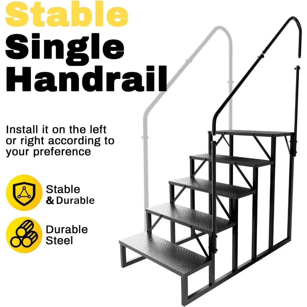 RV Steps with Handrail, Hot Tub Steps Outdoor, 5 Step Ladder Stool, RV Stairs with Anti-Slip Panel, Camper Steps for Spa, Travel
