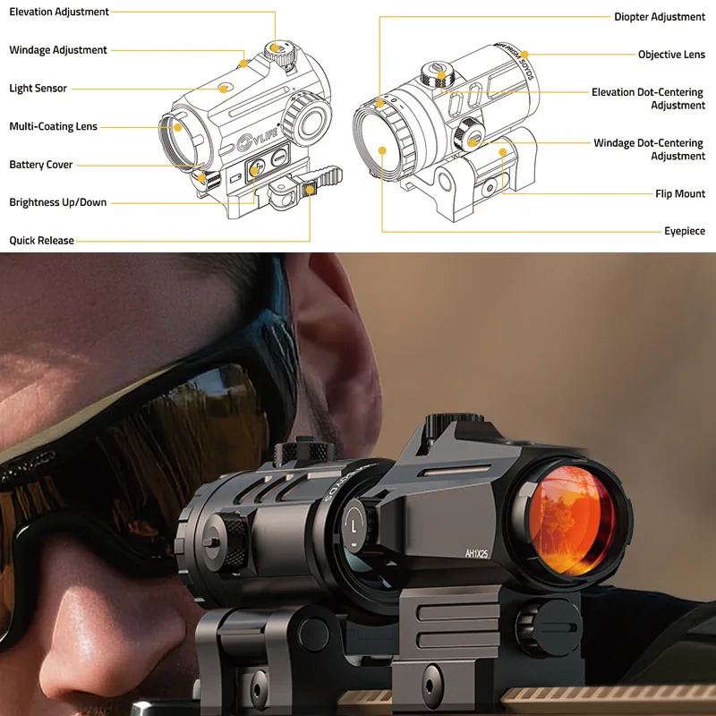 

Multi Reticle Auto-Brightness Red/Green Sight Dot Reflex Optics Scope Compact 3X Magnifier Combo with Flip-to-Side Mount