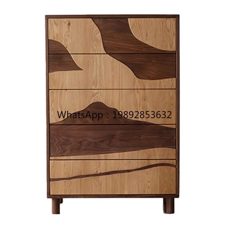 LYY Vintage Style Black Walnut Solid Wood Five-Drawer Living Room Wall-Mounted Entryway Bedroom Bedside Storage Organizer
