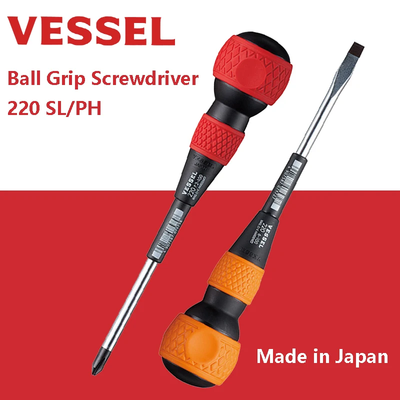 VESSEL 220 Ball Grip Screwdriver with High Precision Black Point Tip Japan Slotted and Phillips Screwdriver Series