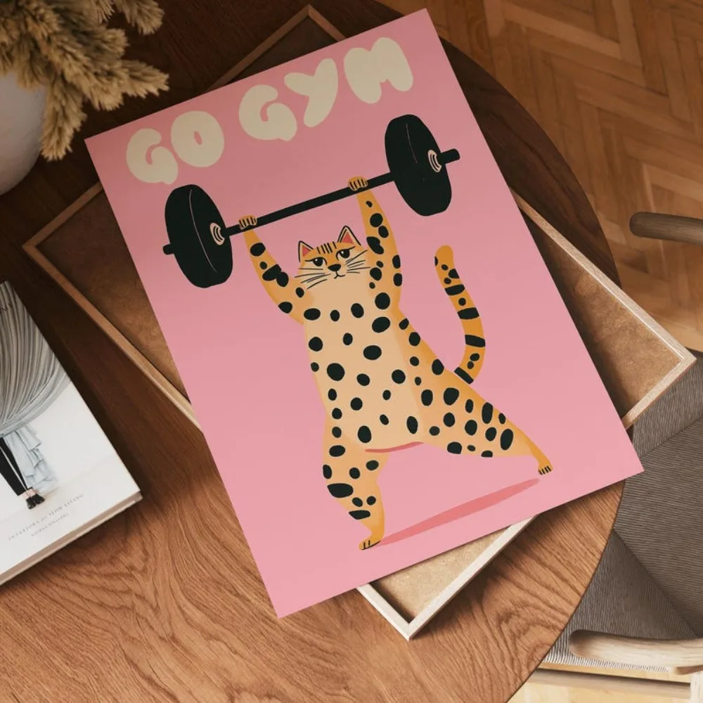 A Frameless Piece of Art That Can't Go To The Gym,funny Cat Target Weight Strong AF Poster,weightlifting Art Printing Decoration