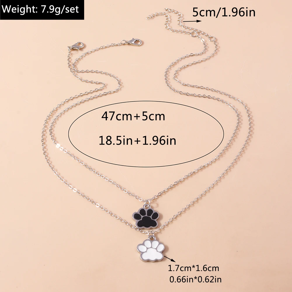 Cute Enamel Dog Cat Paw Necklaces for Women Men BFF Best Friends Couple Matching Pendant Necklace Set Birthday Gifts