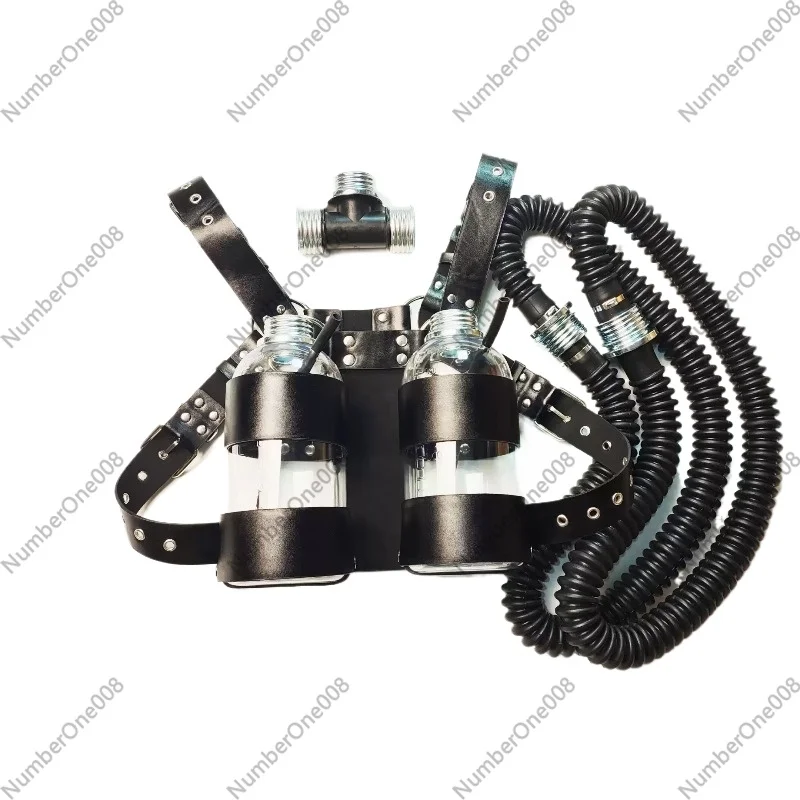 

double bottle breathing pressurization, Latest rubber chemical cat gas mask negative pressure bottle backpack