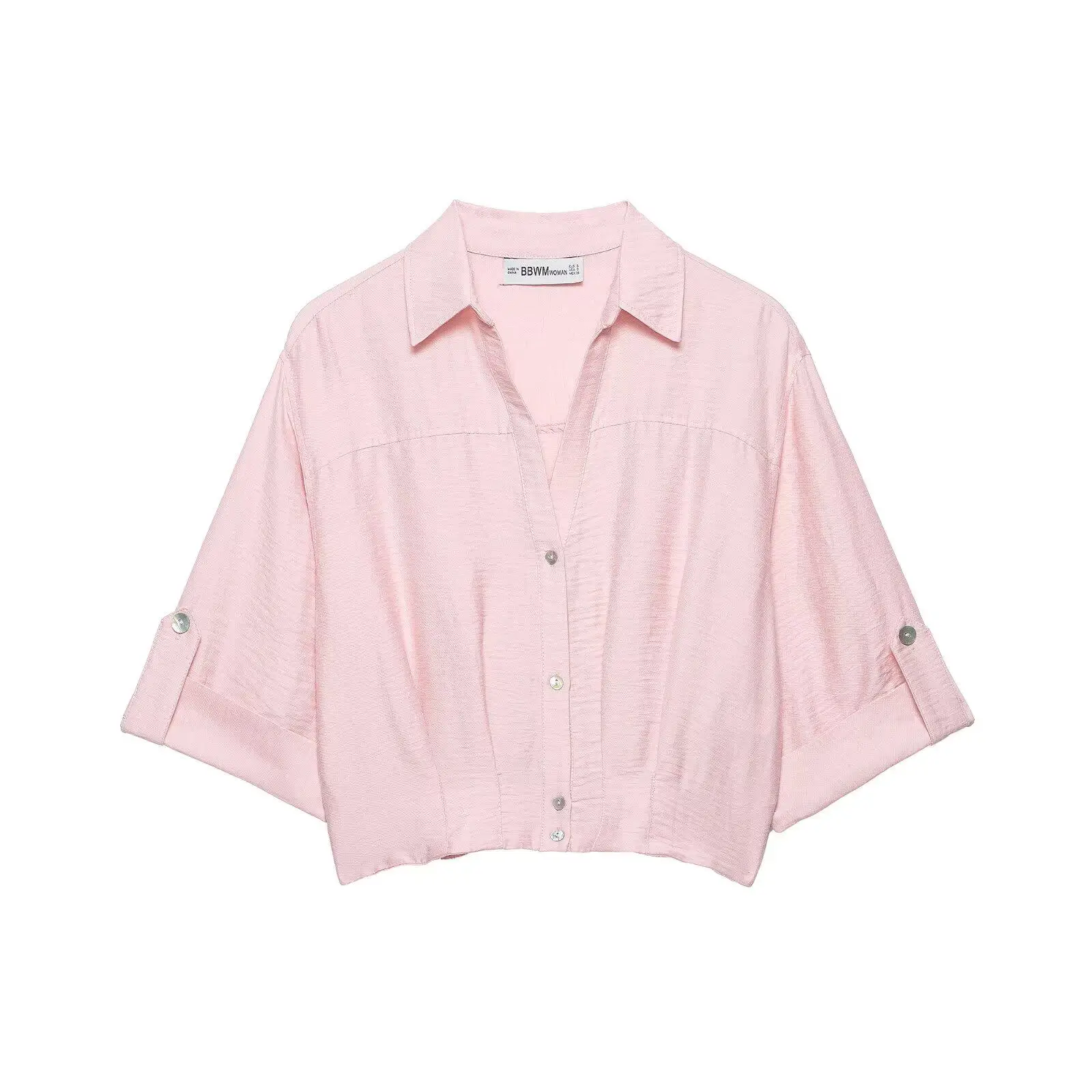 

European and American style new women's clothing fashionable and versatile single-breasted casual pleated short shirt top