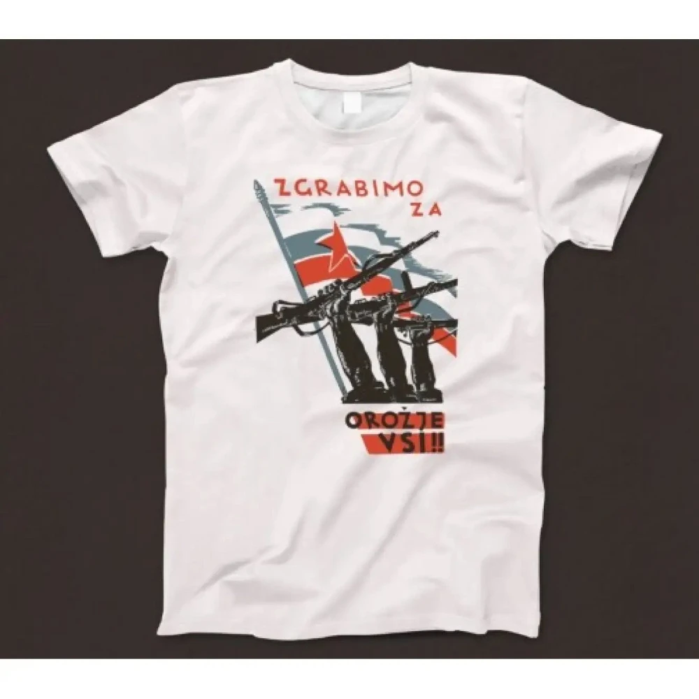 To Arms Everyone T-Shirt 574 Vintage Yugoslavia Partisan Poster Slovenia Croatia Graphic Short Sleeve Men's T-shirts for Summer