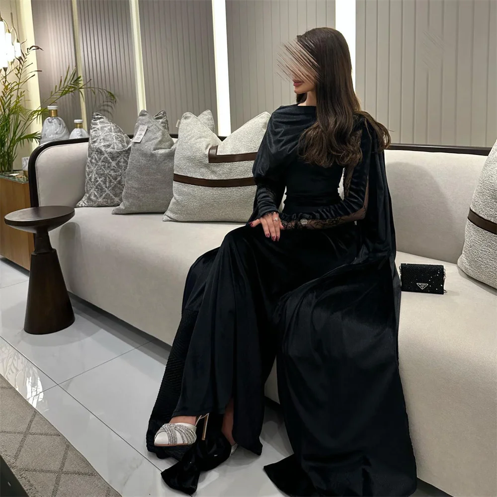 Off-the-shoulder O-Neck Mermaid Prom Dresses Long Lace Sleeves Pleated Corset Evening Gowns Floor-Length Ball Gowns With Shawls