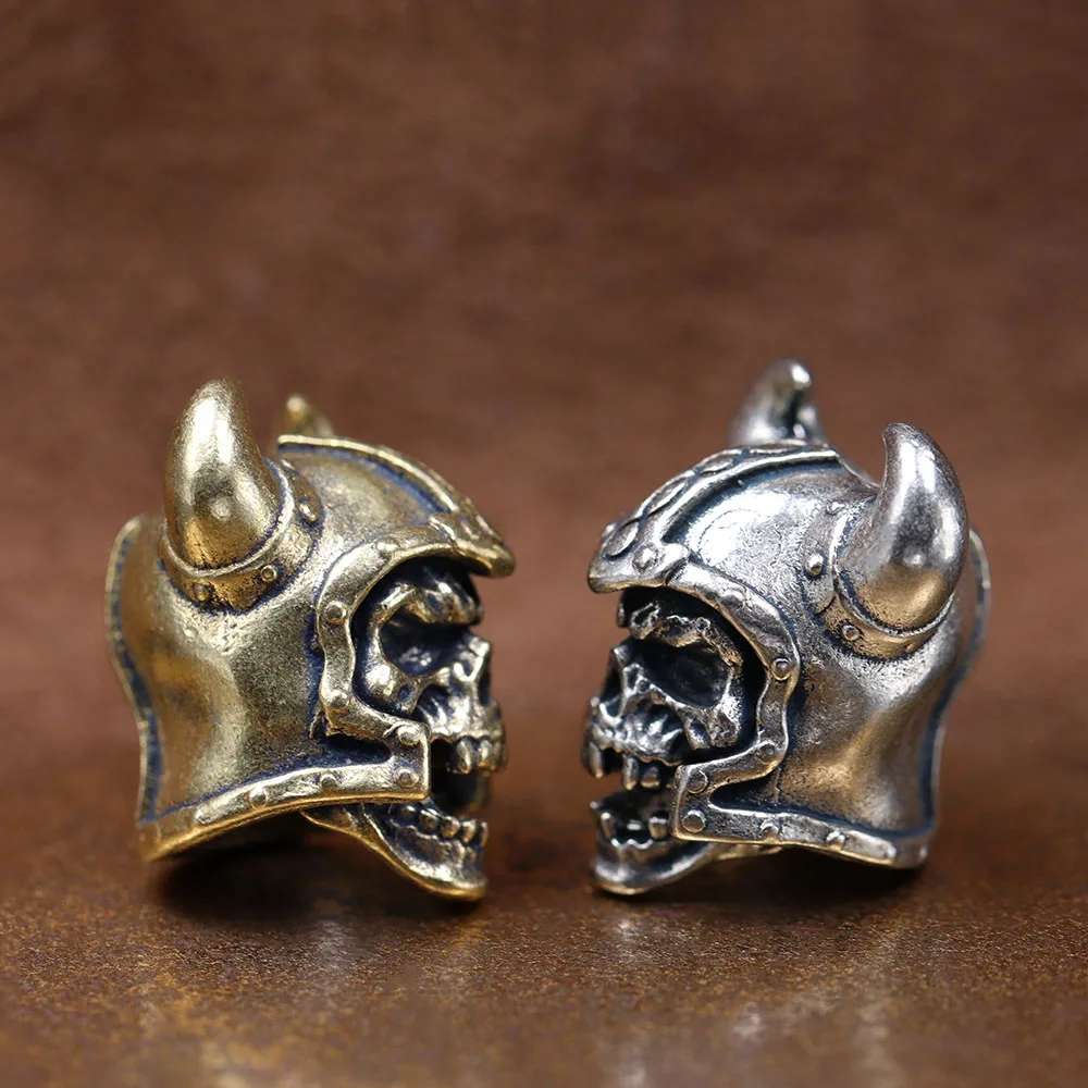 Viking Warrior Helmet Skull Brass Knife Bead EDC DIY Paracord Bracelet Lanyard Pendants Accessories Outdoor Tool Hangings Charms