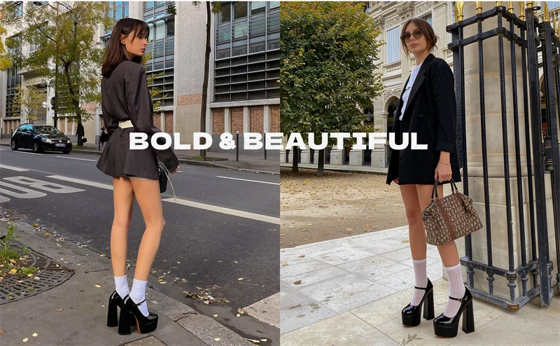 Onlymaker Women Pumps Mary-Jane Platform Black Pink Chunky 16CM High Heels Ankle Strap Dress Party Hoof Heel Plus Size Shoes