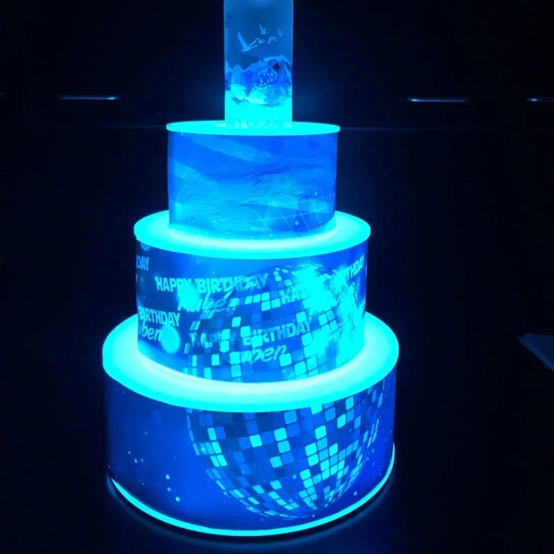 

Glowing Wrapped Happy Birthday LED Cake Display Stand with Bottle Presenter Holder for Party Night Club