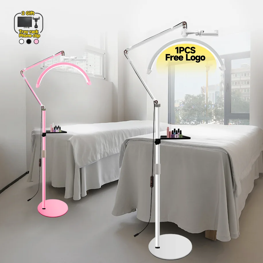 

Customized logo half moon eyelash extension floor lamp beauty salon eyebrow tattoo makeup light beauty artist facial lighting