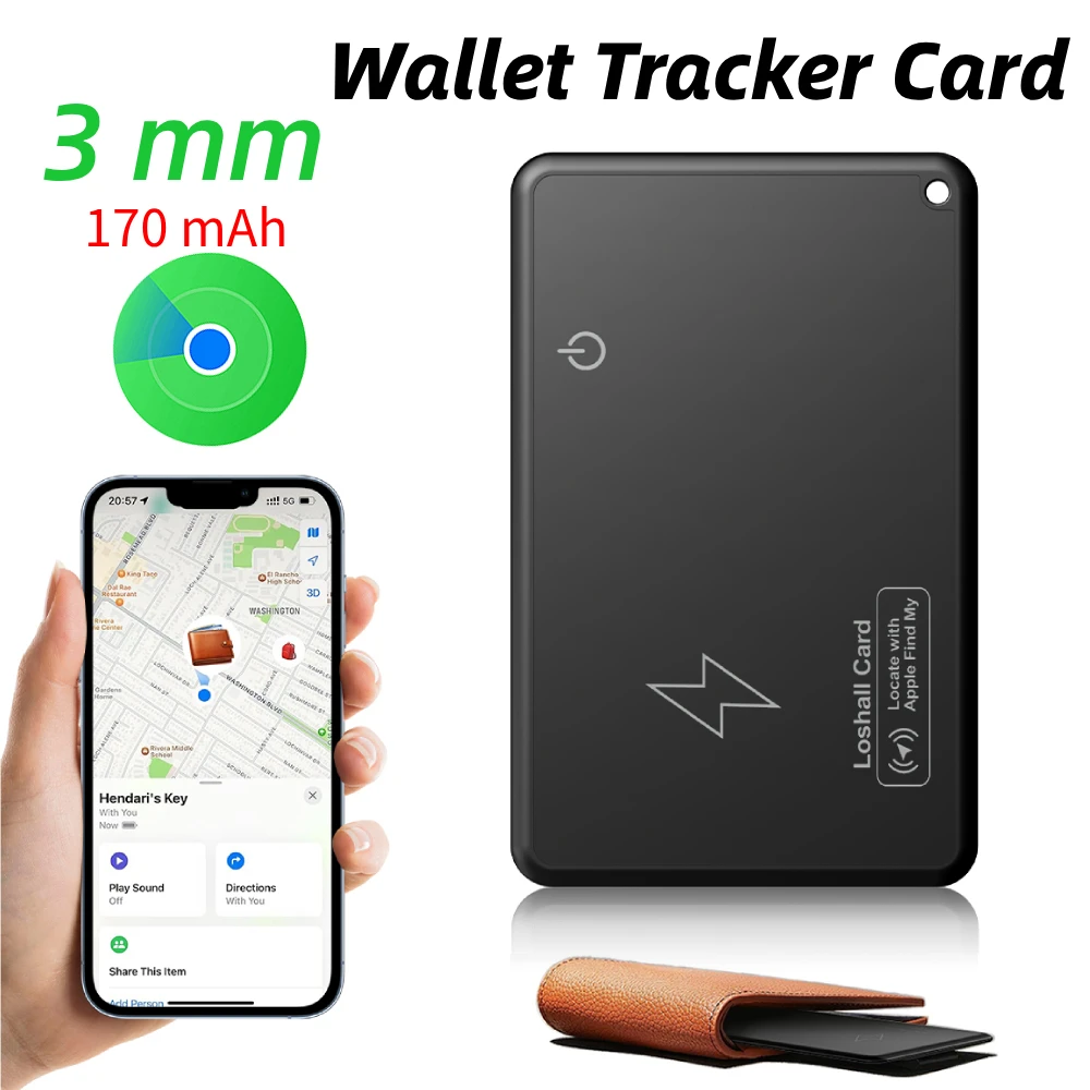 Wireless Charging Tracker Card Waterproof Bluetooth GPS Locator Wallet Tracker Smart Mini Tag Finder Work with Apple Find My App