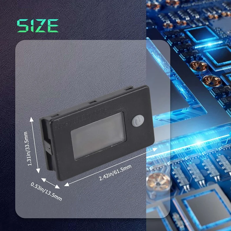 Batterijcapaciteitsmonitor, 10-100V batterijmeter, 12V 24V 48V percentagespanning Fahrenheit temperatuurindicatormeter
