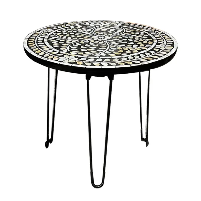 

Luxury Black Wrought Iron Accent Table Foldable Side Table for Balcony French Home Tea Stand Space-Saving Patio Coffee Tables