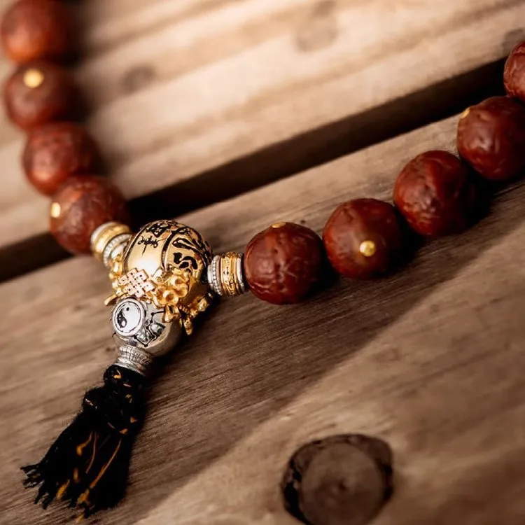 Grizzly Windfall Good Luck Three Channel Style Text Play Ornaments Bracelet Diy Accessories Spacer Bead Retro All-match Handmade