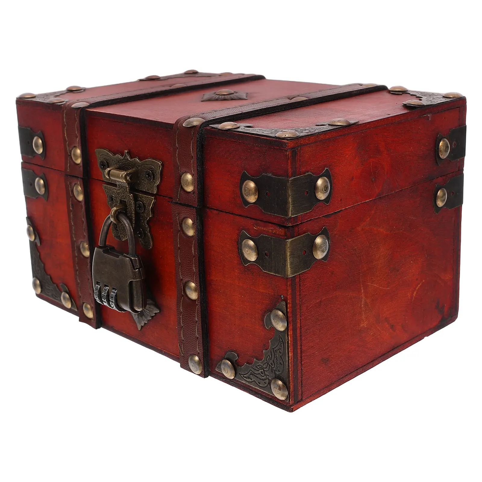 

Retro Treasure Chest Box Wooden Lockable Jewelry Storage Organizer Vintage Keepsake Container For Rings Earrings Trinkets